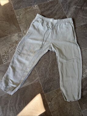 H&M ladies Light grey  Drawstring Linen Blend Pants with pockets Med GUC